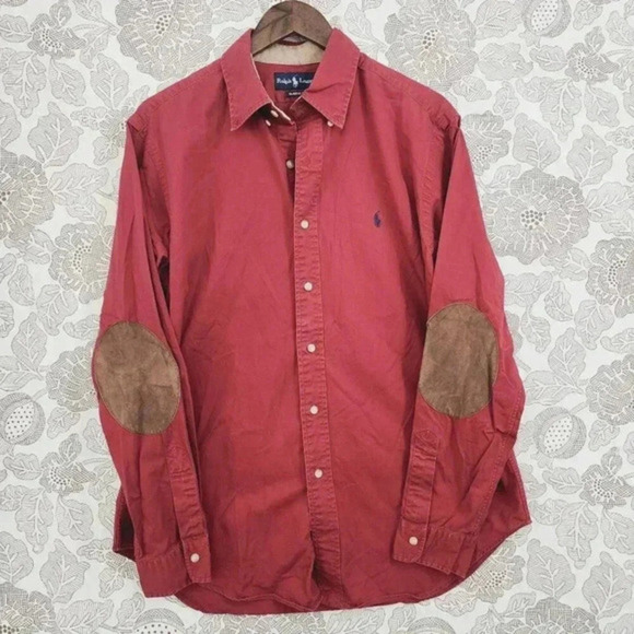 Ralph Lauren Brushpopper Classic Red Long Sleeve Shirt double Elbow Men L - Picture 1 of 7